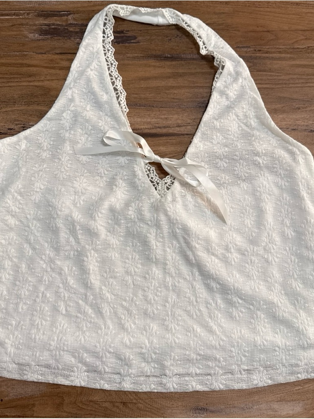 White Lace-Trim Halter Top